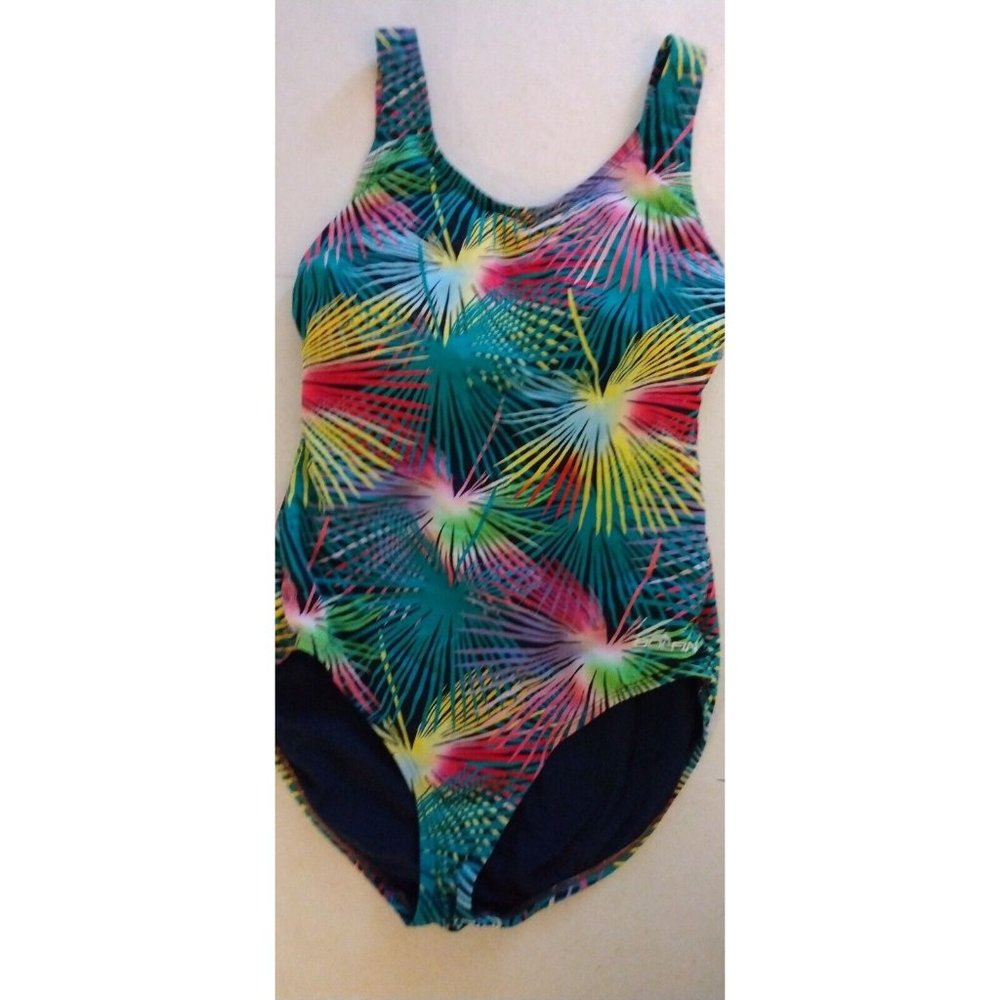 Dolfin aquashape Tropical Palm/ fireworks Green one piece swimsuit sz 16